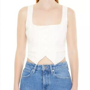 Notched Button-Up Crop Top